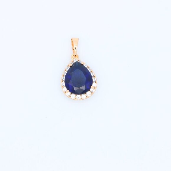"Teardrop Deep Blue Pendant with Crystal Halo in Rose Gold Finish, XPPT1617 - Picture 9 of 13